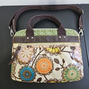 FOSSIL Key Per Coated Canvas Laptop Messenger Bag Glossy Floral 16" x 12" Hippie